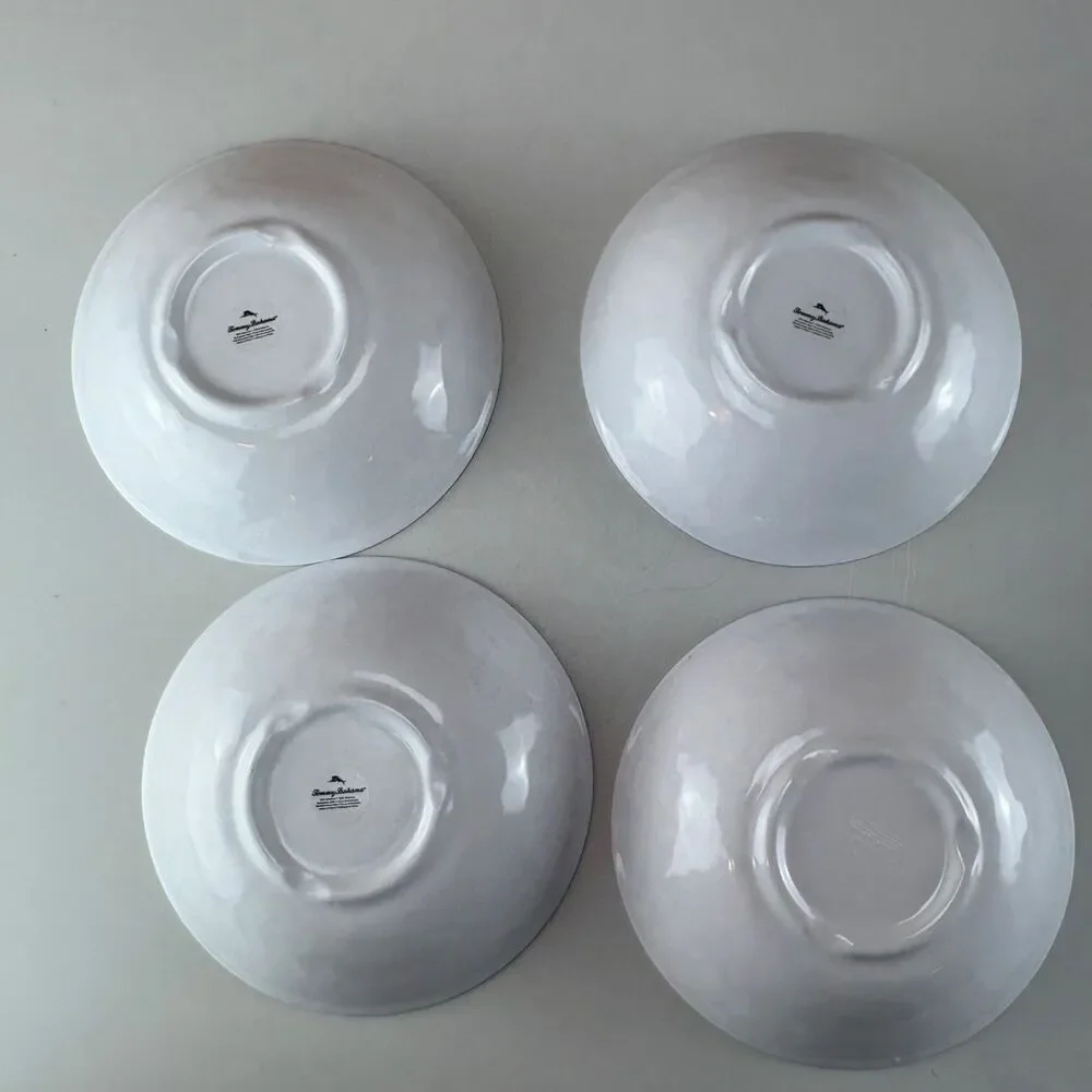 Tommy Bahama Mother of Pearl White Brown Melamine Set 4 Cereal Soup Salad Bowls